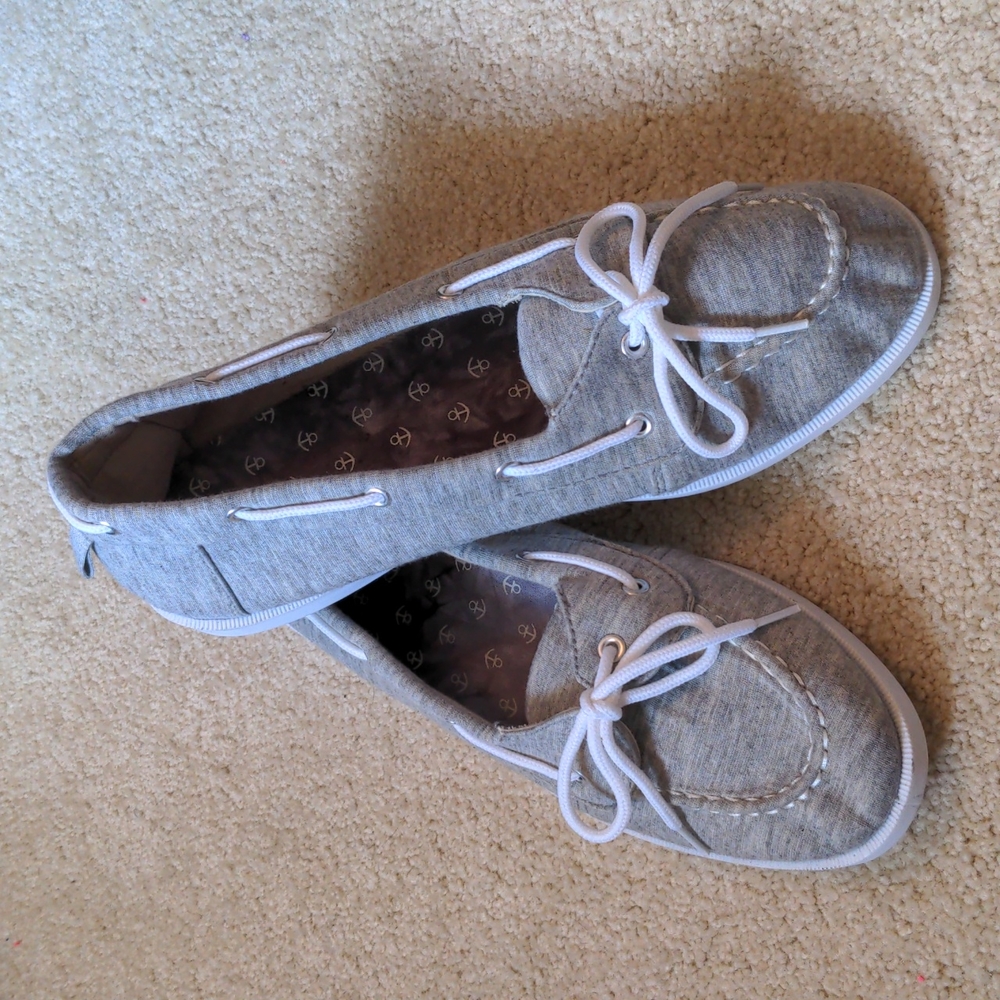 Nwot! Grey White Preppy Boat Slide on Shoes